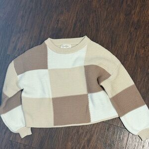 Jessica Simpson Beige and White Block Cropped Sweater